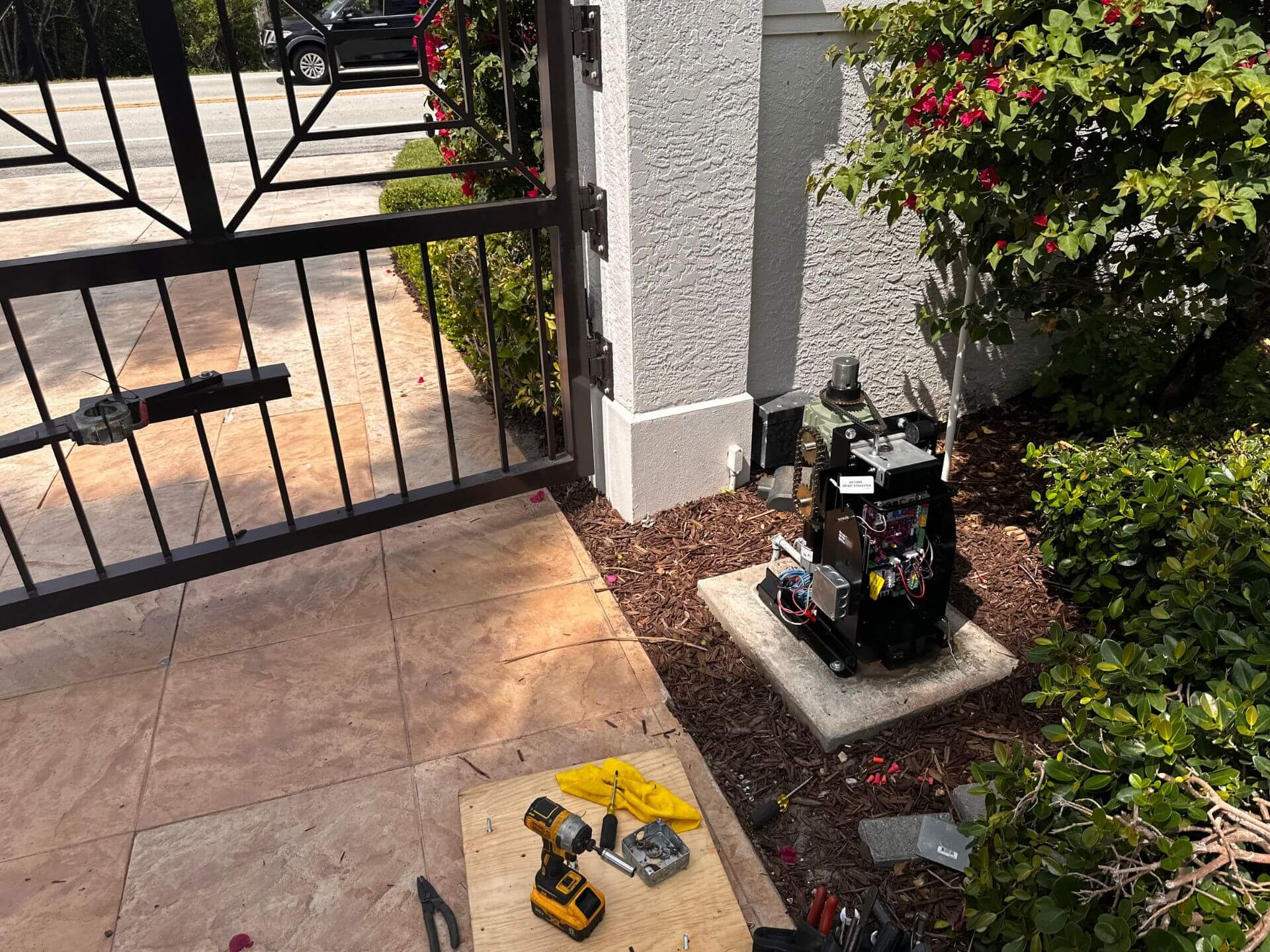 tools next to sliding mechanical gate