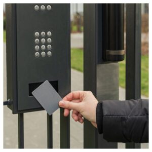 security card badging into a gate