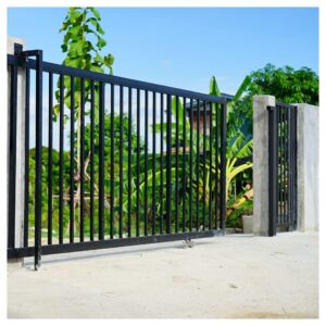 Black metal electric security gate