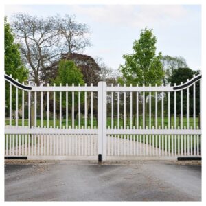 white electric residential security gate