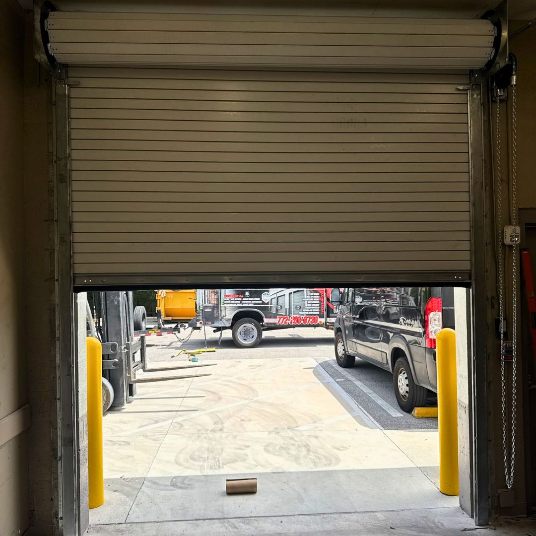 part way open commercial garage door